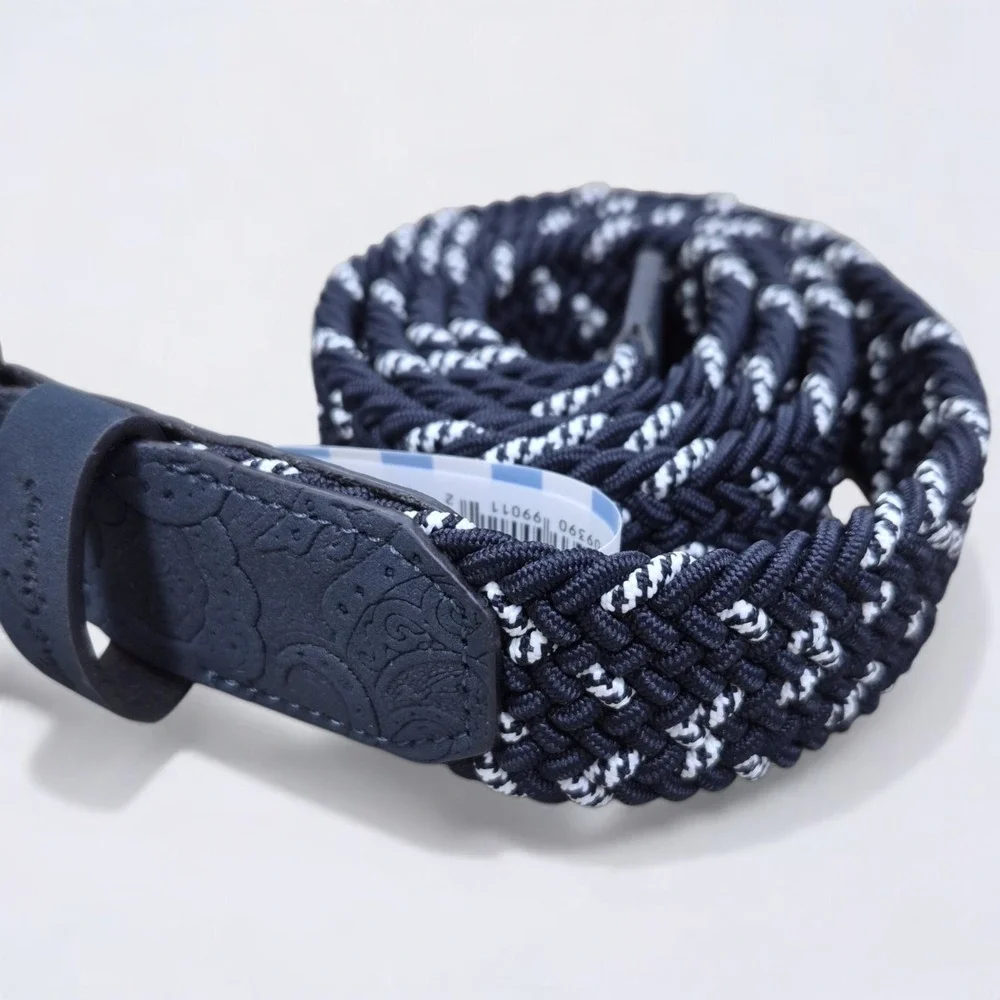 Robert Graham Jacob Belt Men's 36 Navy Braided Woven Stretch Leather Trim NWT